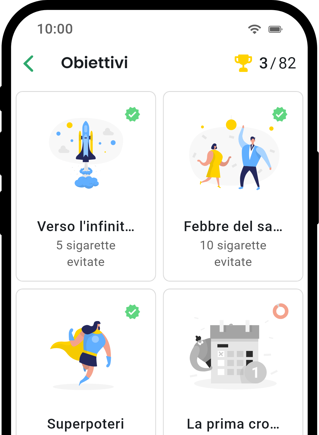 QuitNow app achievements screen showing user progress