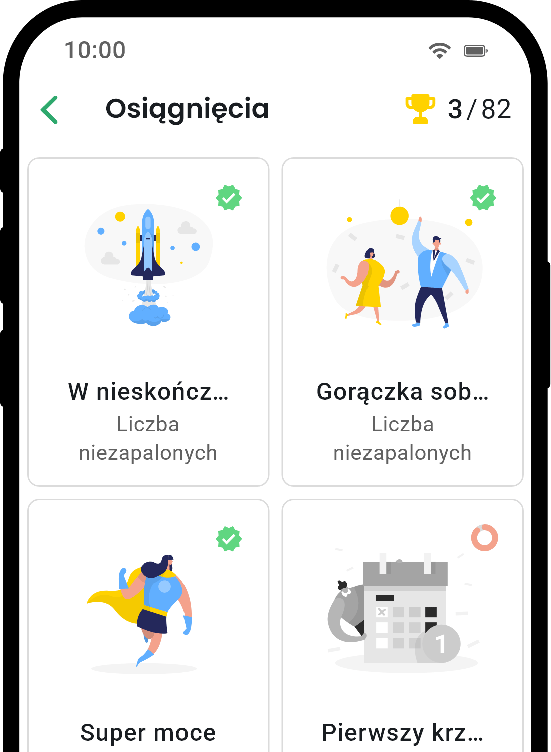 QuitNow app achievements screen showing user progress