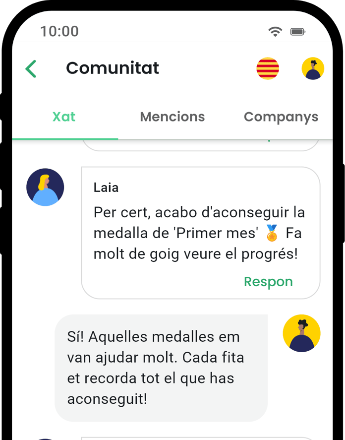 QuitNow app community screen showing user support