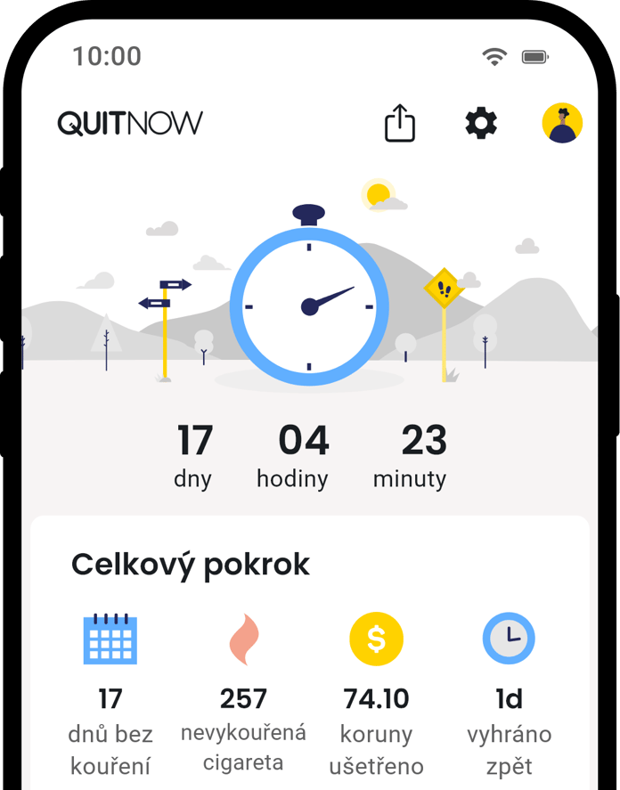 QuitNow app home screen showing quit smoking progress