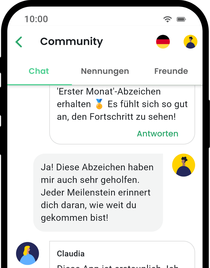 QuitNow App Community-Bildschirm zeigt Benutzerunterstützung