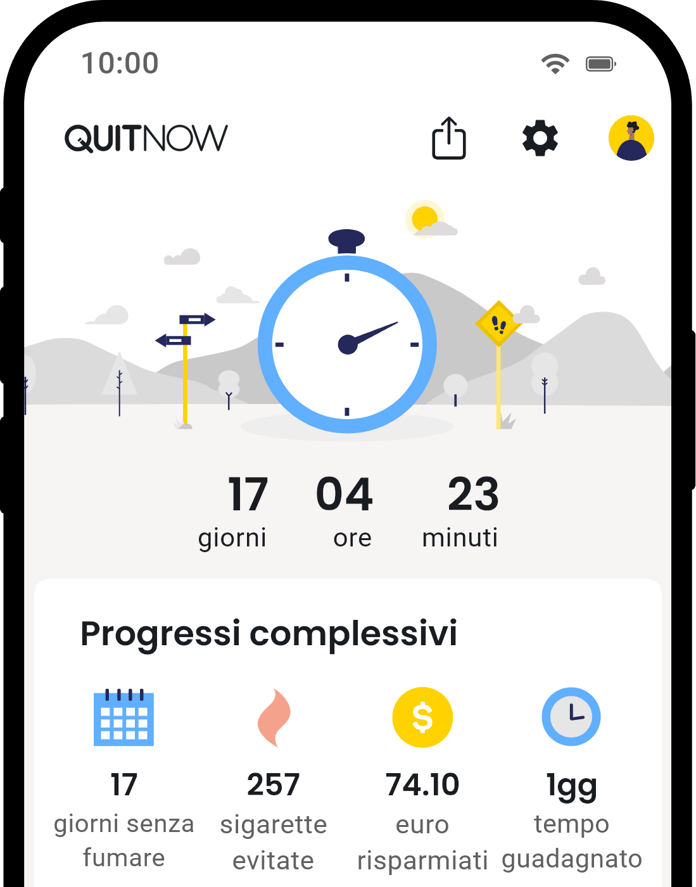 QuitNow app home screen showing quit smoking progress