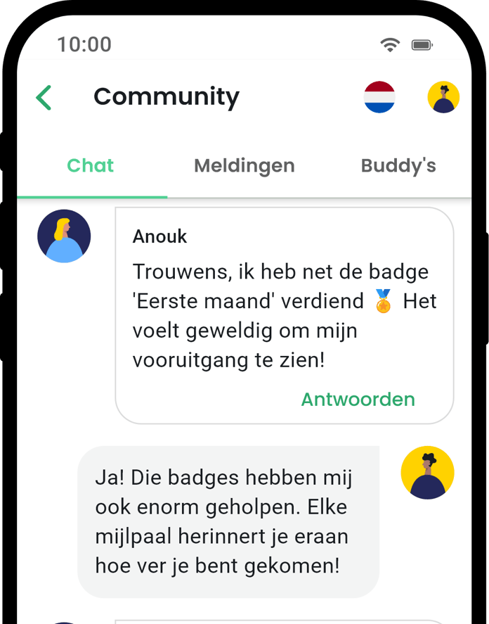 QuitNow app community screen showing user support