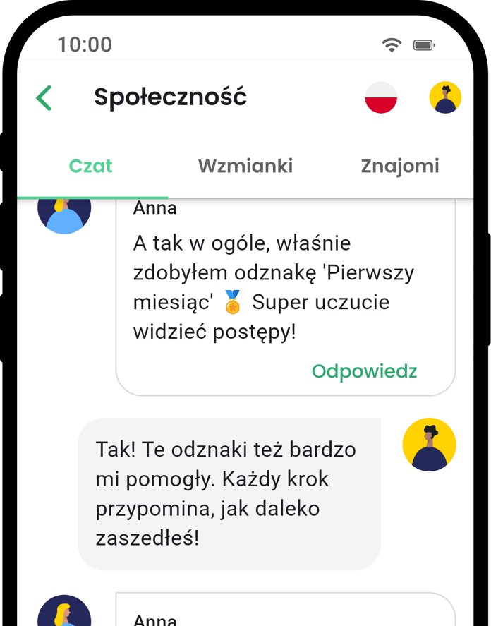 QuitNow app community screen showing user support