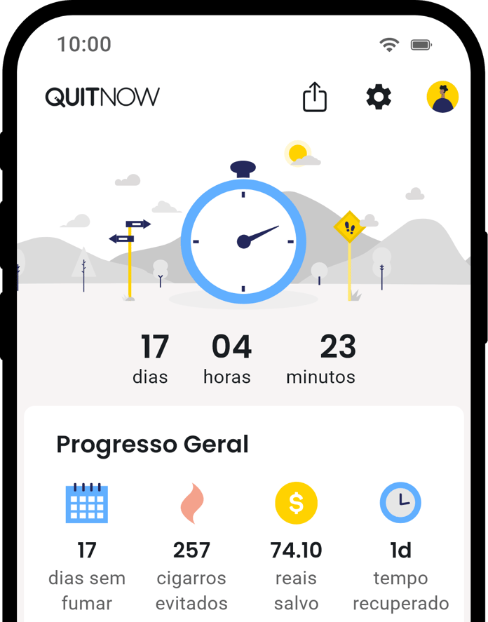 QuitNow app home screen showing quit smoking progress