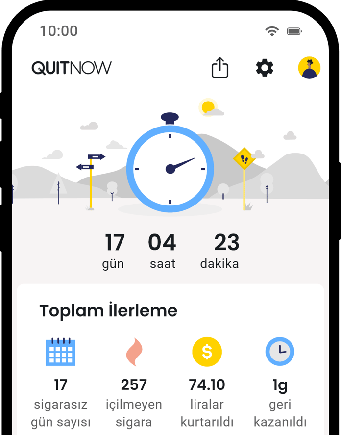 QuitNow app home screen showing quit smoking progress